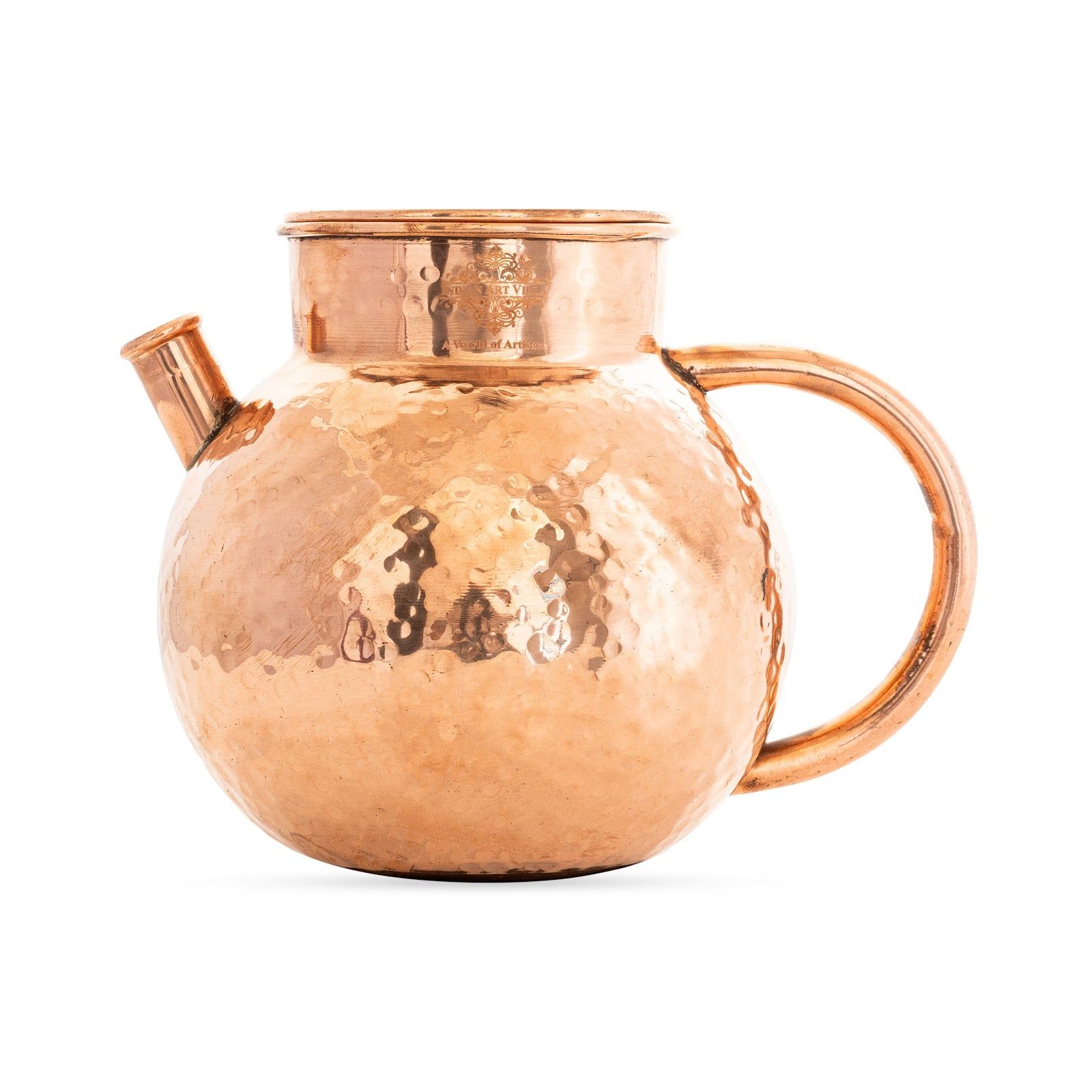 Pure copper hammered matka jug with spout, 1450 ML